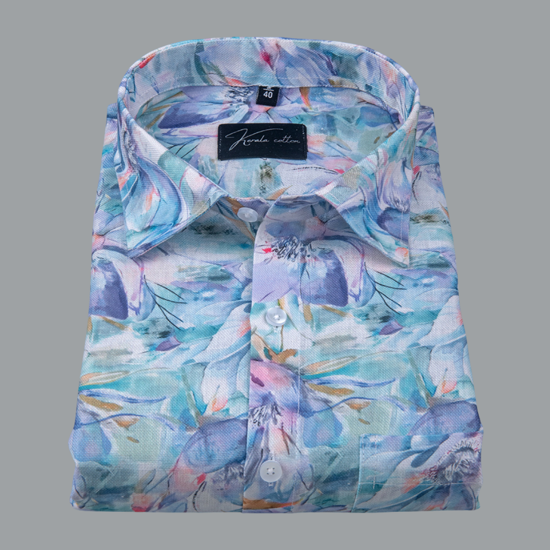 Rusiyano Linen Blue Rama Mix Print Shirts for Men