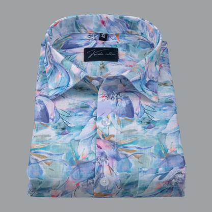 Rusiyano Linen Blue Rama Mix Print Shirts for Men
