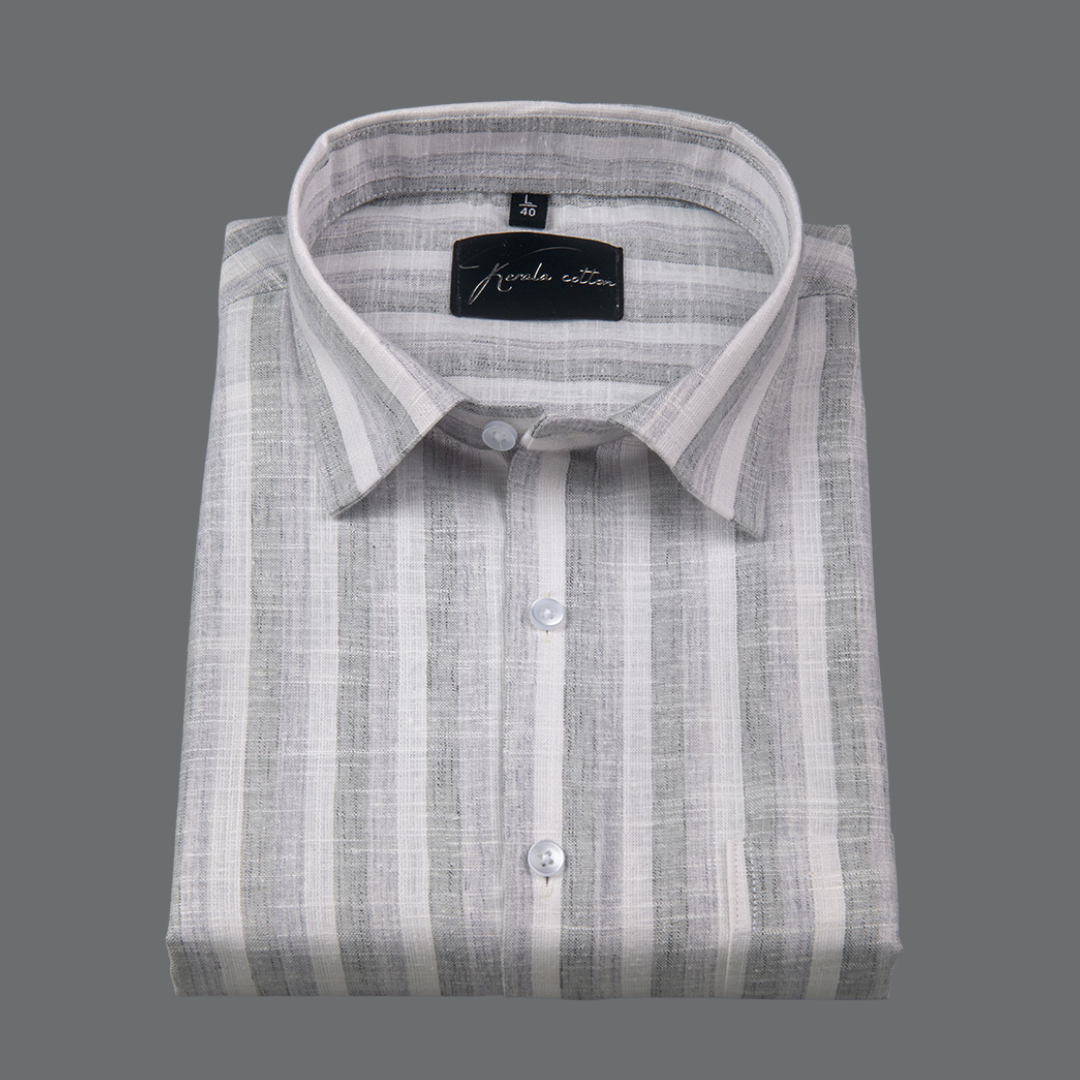 Soft Linen White with Gray Patta Shirts for Men
