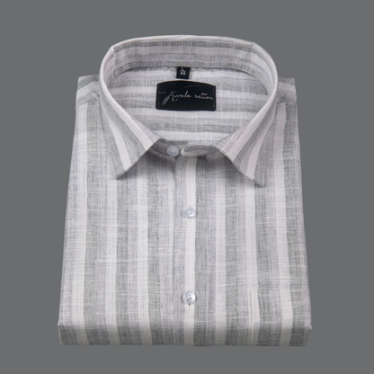 Soft Linen White with Gray Patta Shirts for Men
