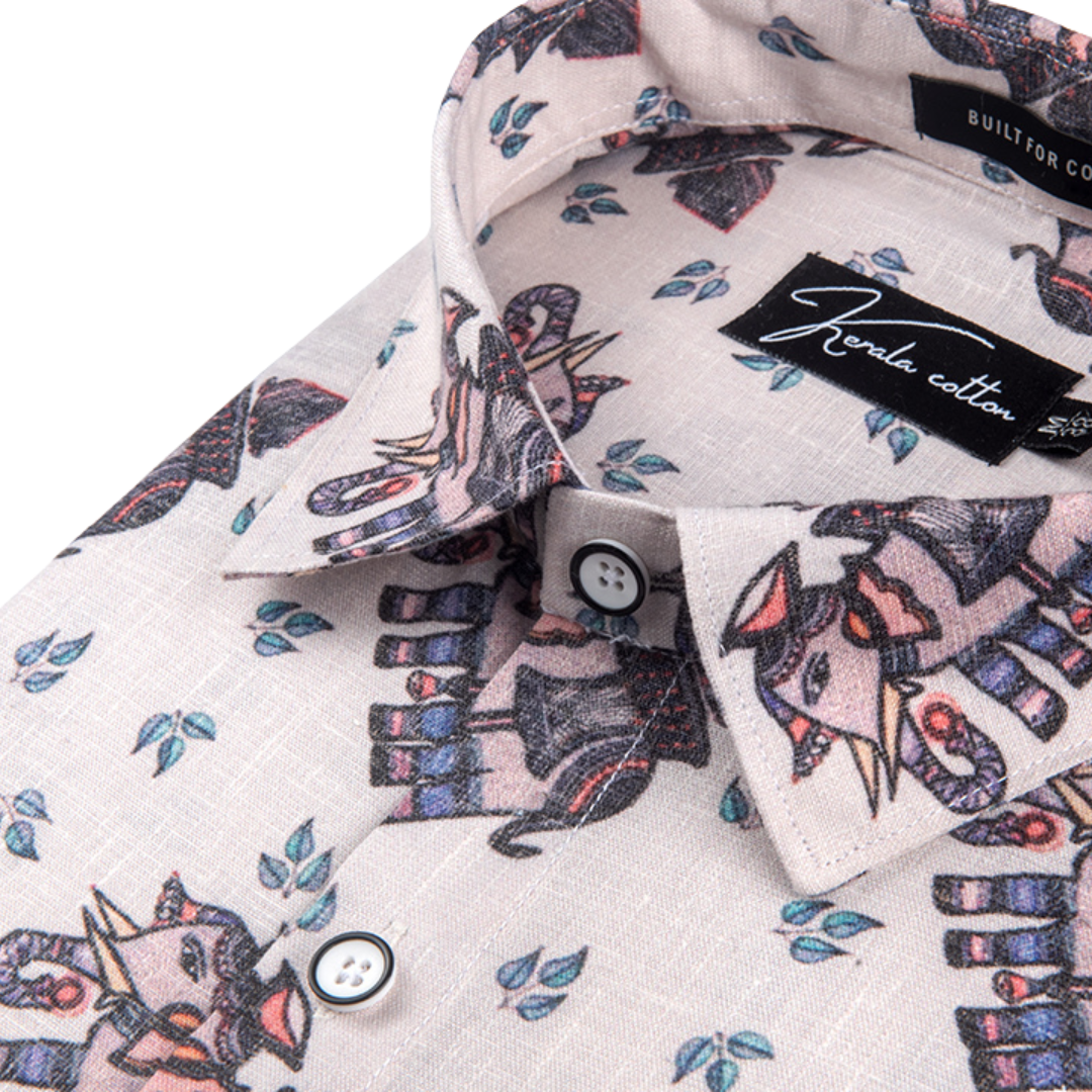New Italian Cream With Elephant Print Shirts For Men