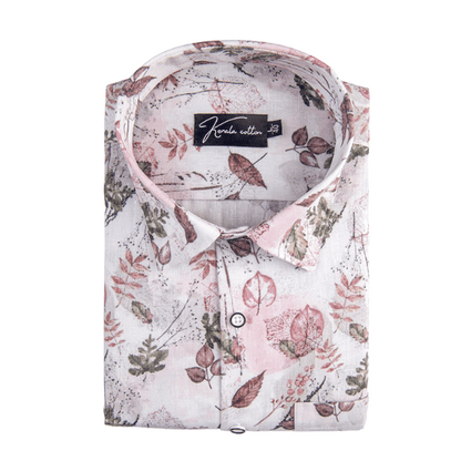 Italian Linen White With Marrun Green Mix Printed Shirts