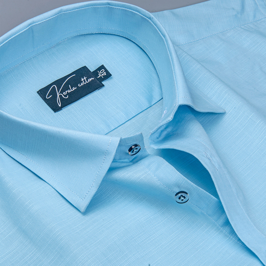 Sky Blue Colour Lining Texture Cotton Shirts for Men