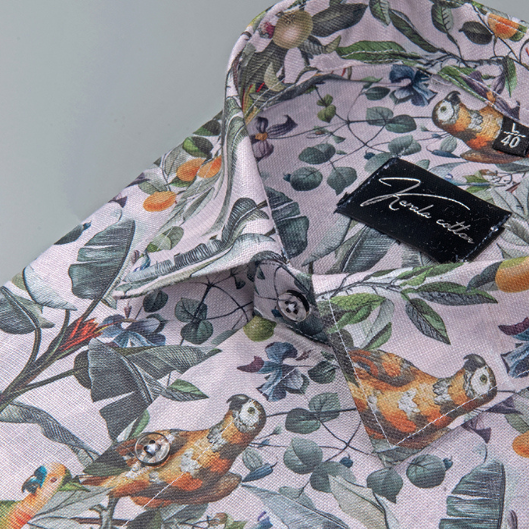Rusiyano Linen White with Parrat Print Shirts for Men