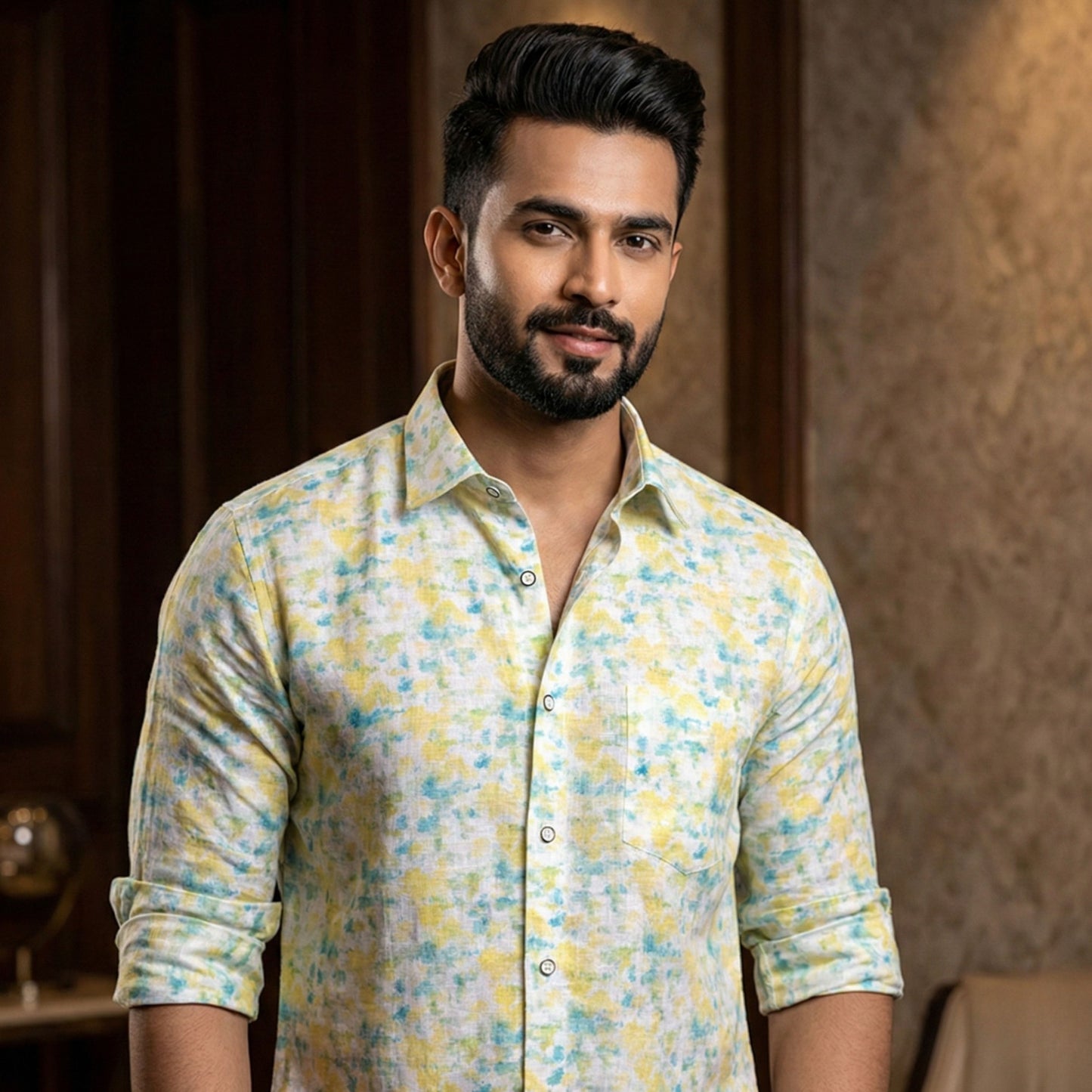 New Italian Linen Lemon with Rama Print Shirts for Men