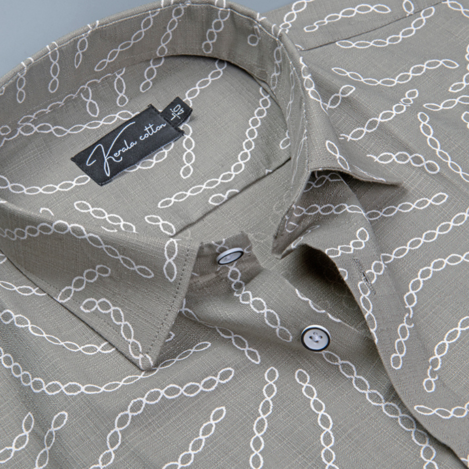 Linen Gray with Cream Chain Print Shirts for Men