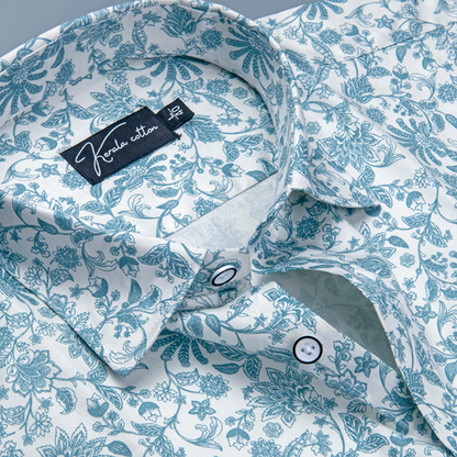 Gloster Cotton Cream with rama flower Print Shirts for Men