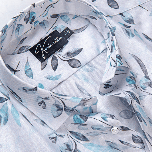 Italian linen White With Rama Gray Batel Print