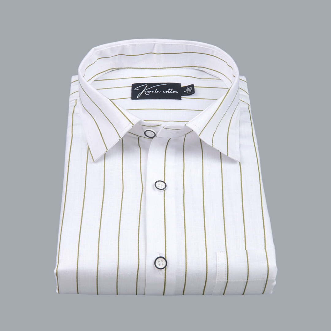 Turkey Linen White with Mahendi Lining Shirts for Men