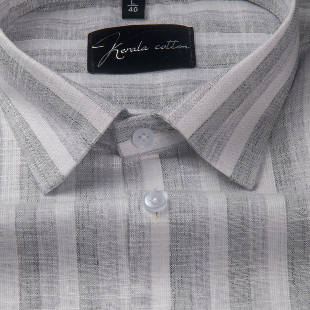 Soft Linen White with Gray Patta Shirts for Men