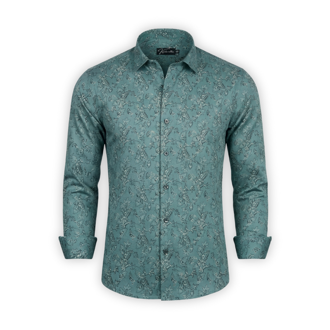 Gloster Cotton Rama Green Pathan Print Shirts for Men
