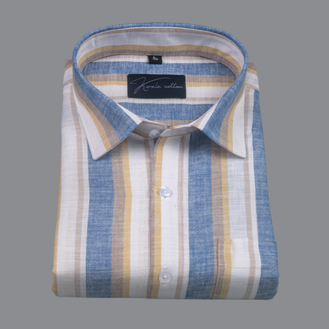 Oxford Multiple Blue Yellow Strip Shirts for Men