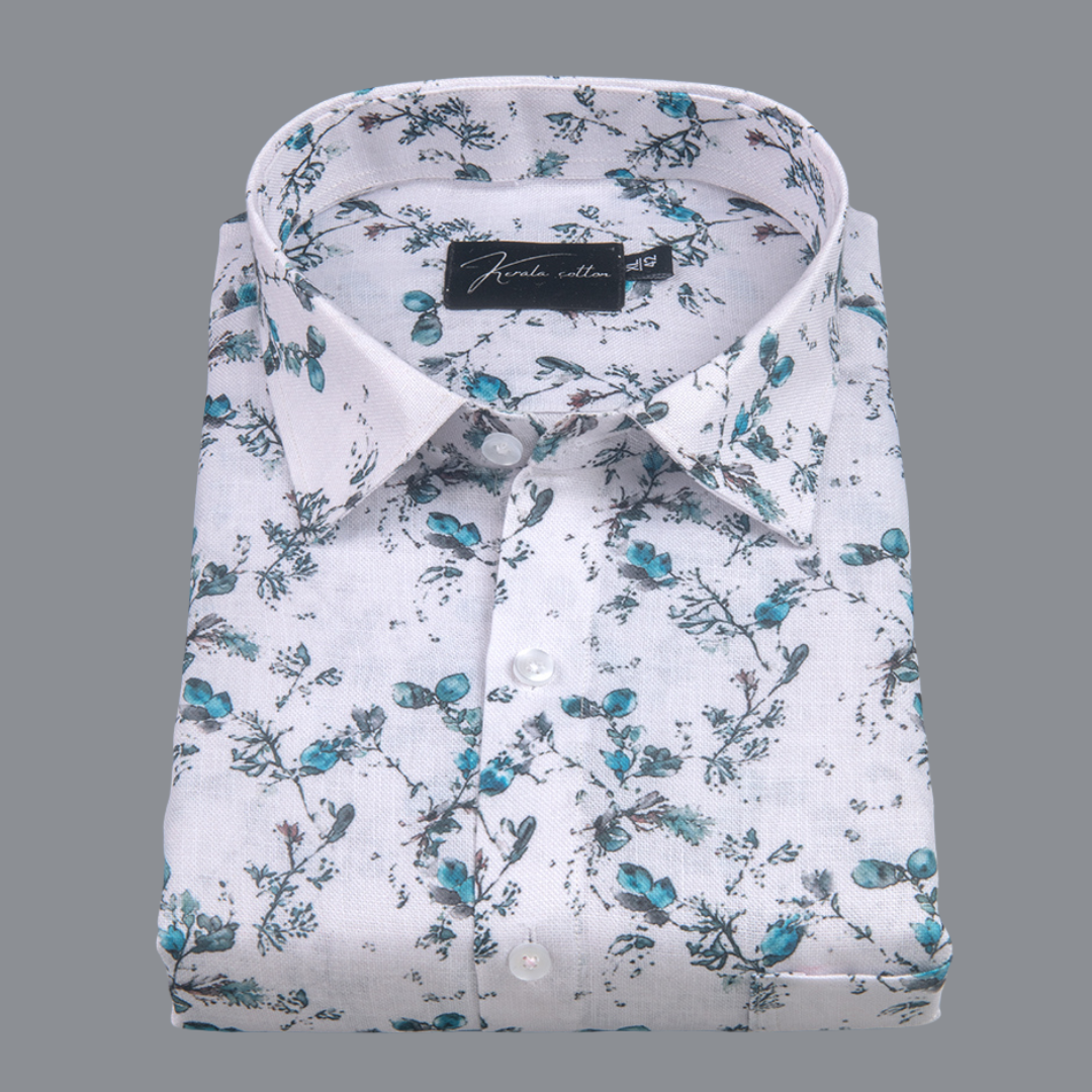 New Rusiyano White with Rama Flower Print Shirts for Men