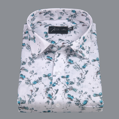 New Rusiyano White with Rama Flower Print Shirts for Men