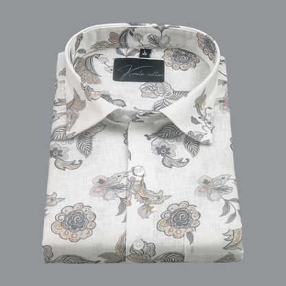 Linen Prime White with Gray Jasmine Print Shirts for Men