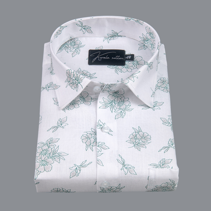 Turkey Cotton White with Green Flower Print Shirts for Men