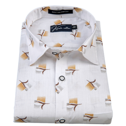 Turkey Linen White With New Yellow Marrun Print Shirts For Men