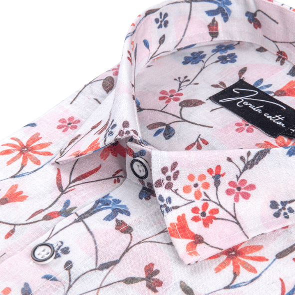 Italian Linen White With Red Blue Mix Printed Shirts