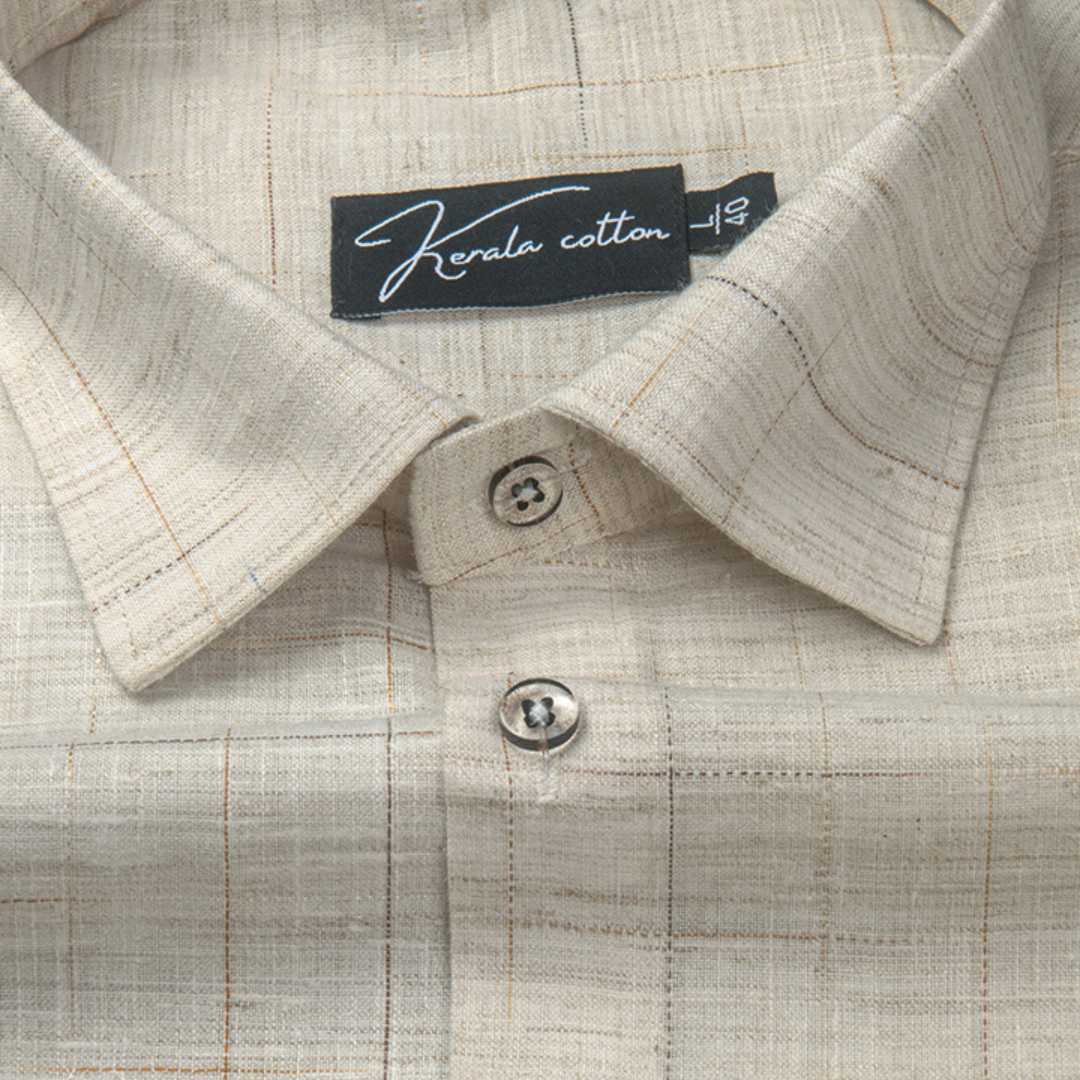 Mofatlal Khadi Cream with Checks Shirts for Men
