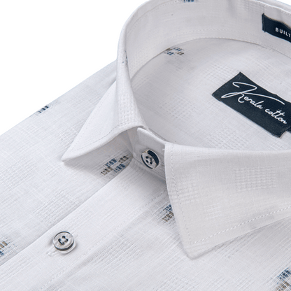Linen Butta White With Plus Print Shirts For Men