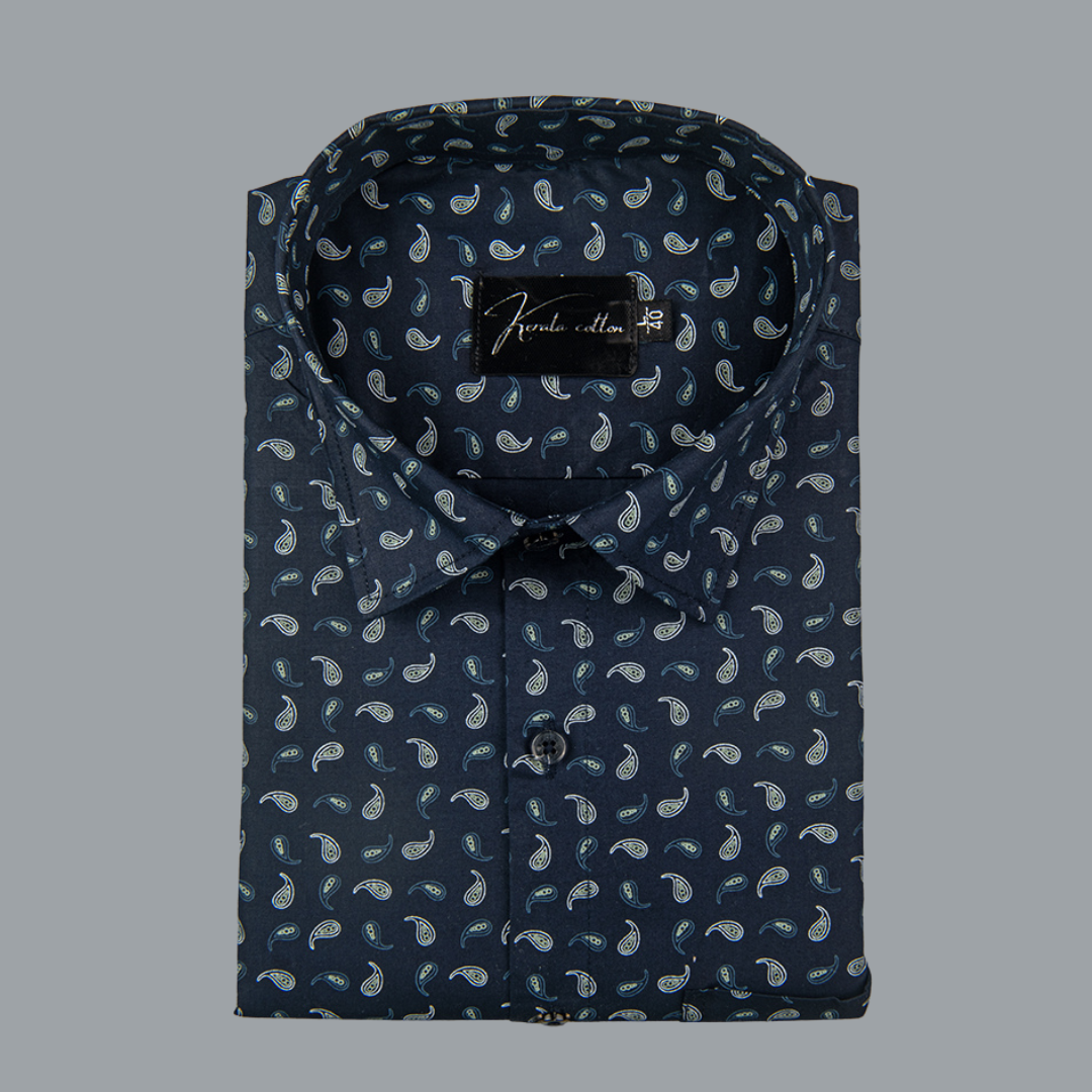 Trident Navy blue Cotton Print Shirts