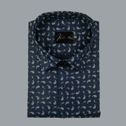Trident Navy blue Cotton Print Shirts