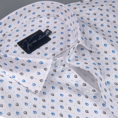 Turkey Cotton White with Blue-Black Print Shirts for Men