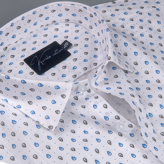 Turkey Cotton White with Blue-Black Print Shirts for Men
