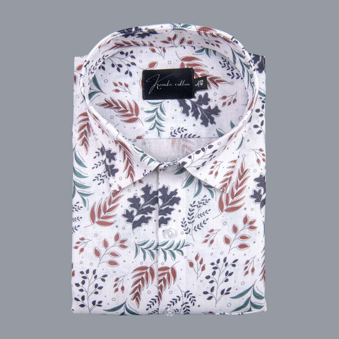 Belgium Soft Linen White with Marrun Gray Print Shirts