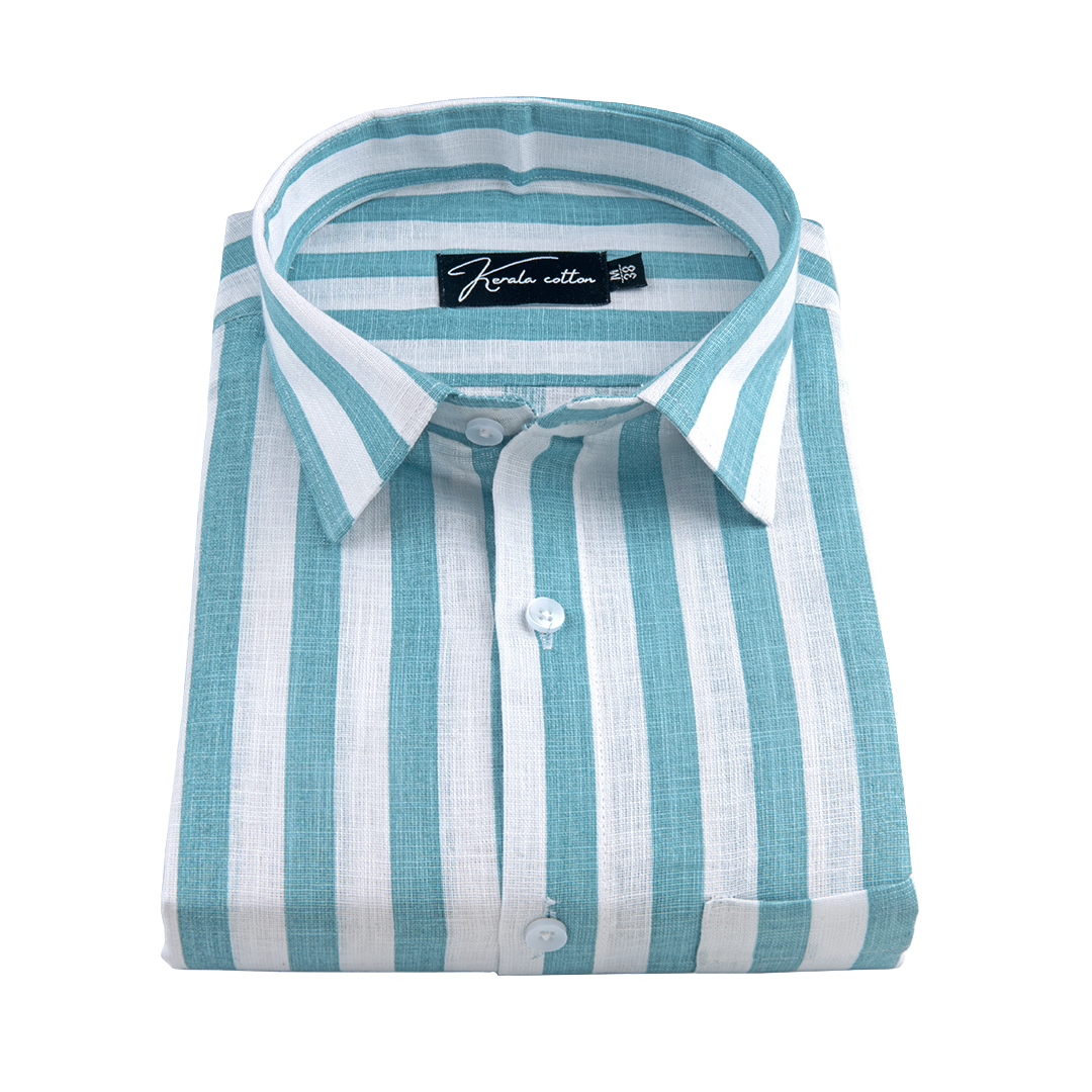 Linen White With Rama Patta Print Shirts For Men