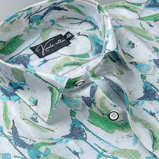 Digital White with Green Rama Circle Print Shirts for Men