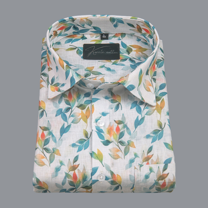 Linen Prime White with Golden Rama Mix Batel Print Shirts for Men