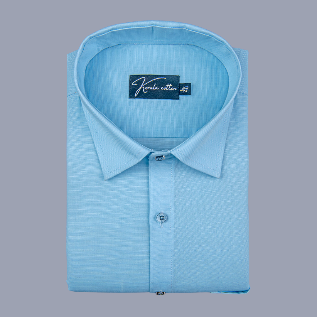 Sky Blue Colour Lining Texture Cotton Shirts for Men
