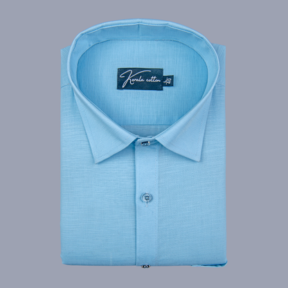 Sky Blue Colour Lining Texture Cotton Shirts for Men