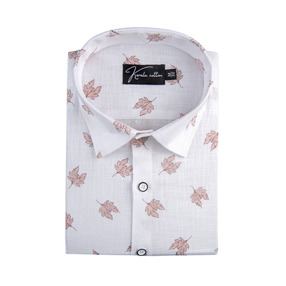 New Turkey Linen White With Light Marun Batel Print Shirts