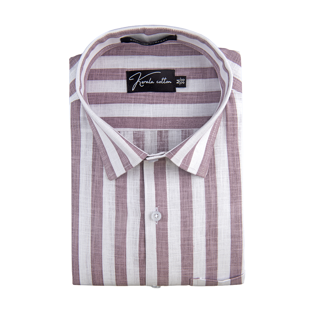 Linen White With Lavender Patta Print Shirts For Men