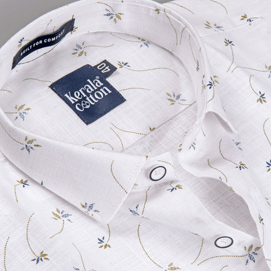 Turkey Linen White With Mehandi Flower Print