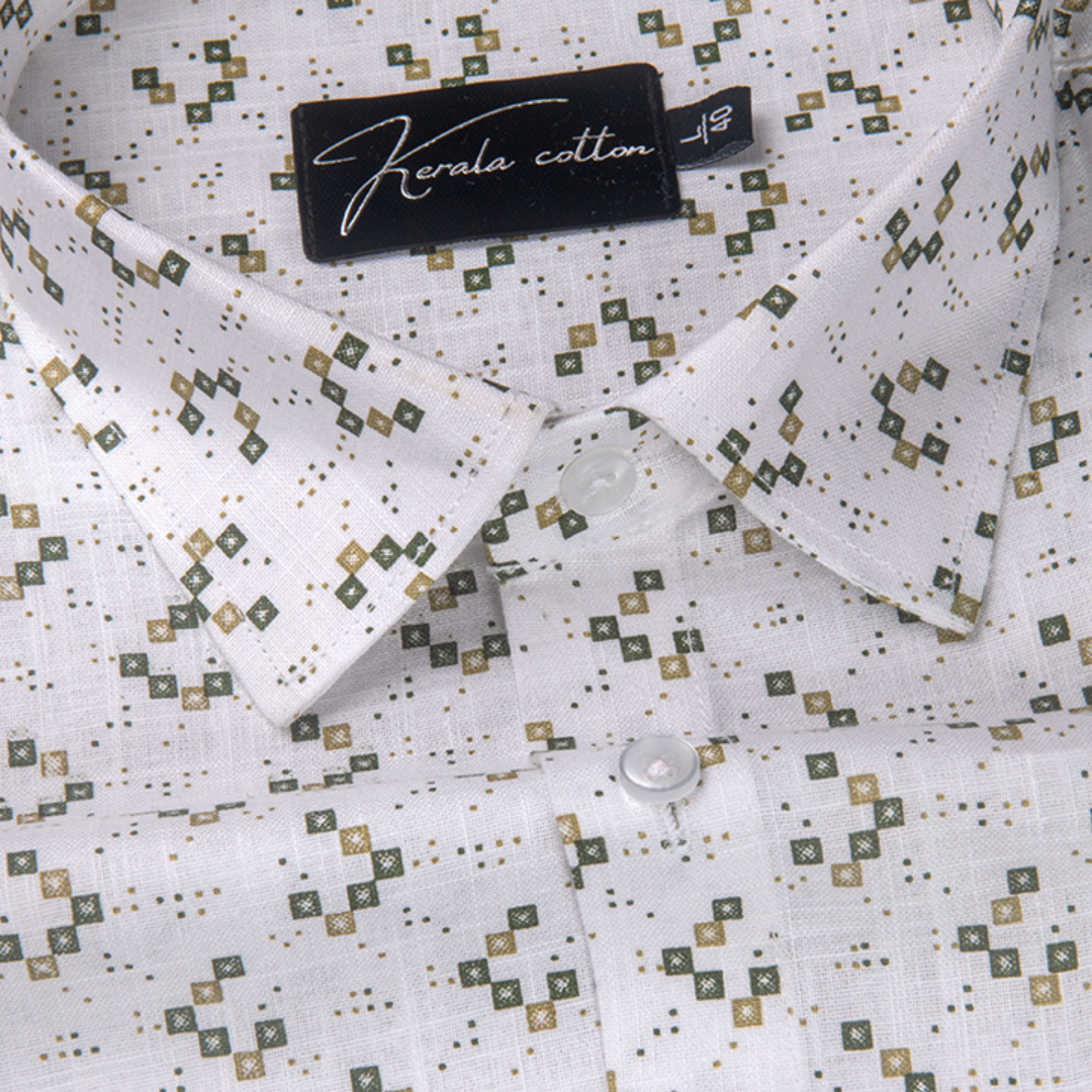 Turkey Cotton White with Bottle Green Box Print Shirts for Men