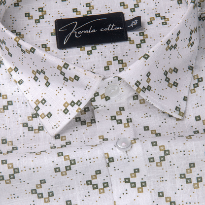 Turkey Cotton White with Bottle Green Box Print Shirts for Men