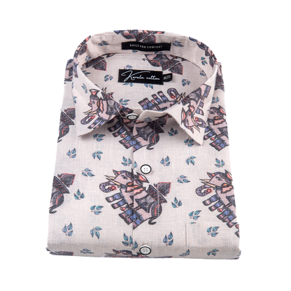 New Italian Cream With Elephant Print Shirts For Men