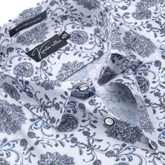New Italian Linen White With Grey French Print Shirts For Men