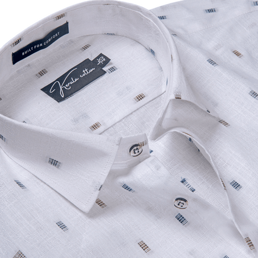 Linen butta White With Rectangle Print Shirts For Men