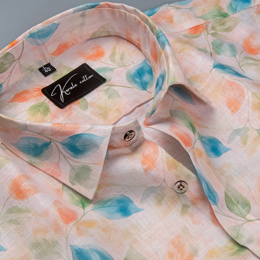 Rusiyano Linen Light Orange With Blue Batel Print Shirts for Men