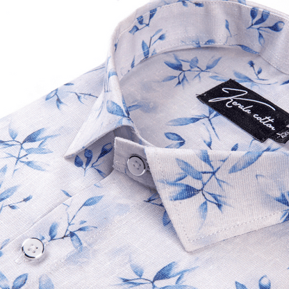 Italian linen white with blue batel print