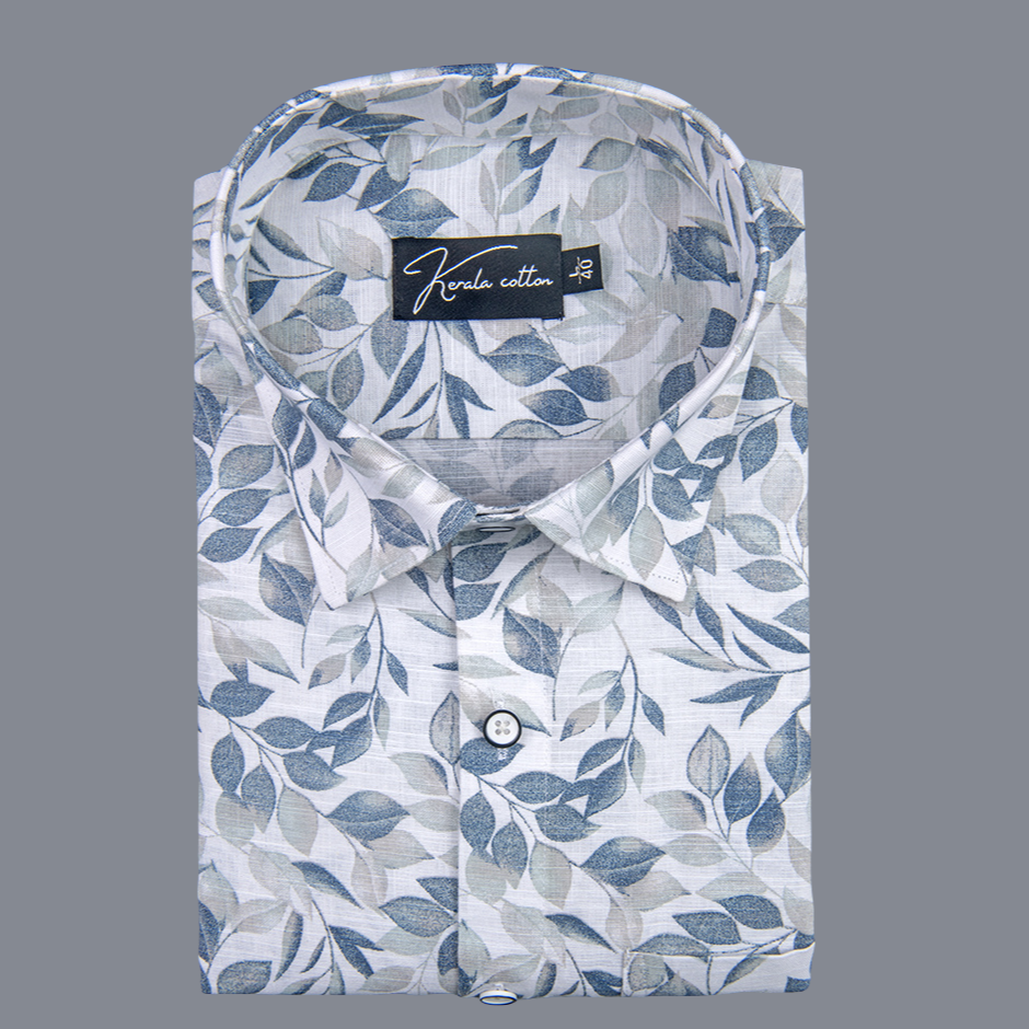 Linen Dark Grey Batel Print Shirts for Men