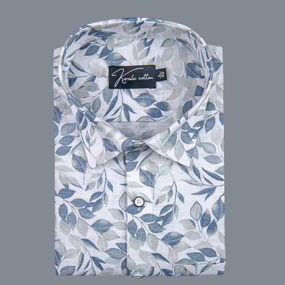 Linen Dark Grey Batel Print Shirts for Men