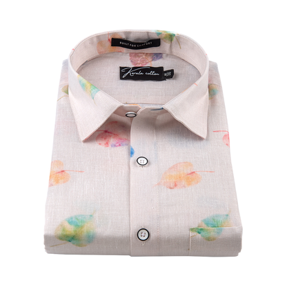New Italian Linen Cream With Pipal Print Shirts For Men