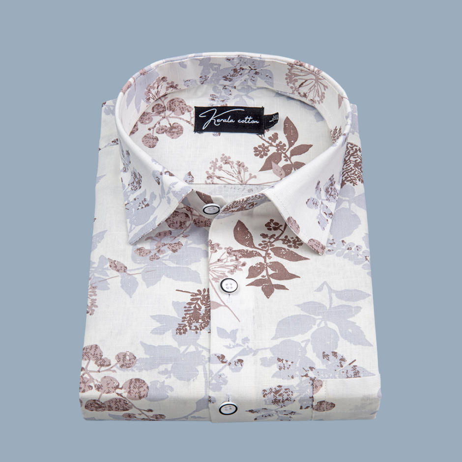 Opal Linen White with Marrun flower Shirts for Men