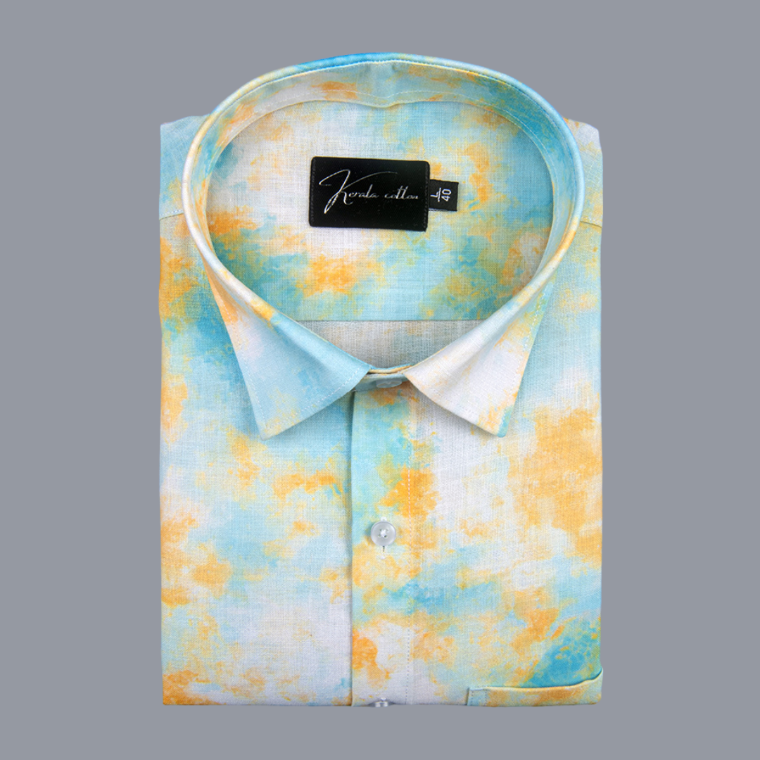 Belgium Soft Linen Rama Yellow Mix Print Shirts