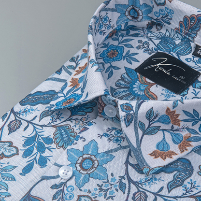 Rusiyano Linen White with Rama Orange Flower Print Shirts for Men